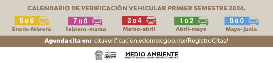 Calendario de Verificación Vehicular 1er Semestre 2024